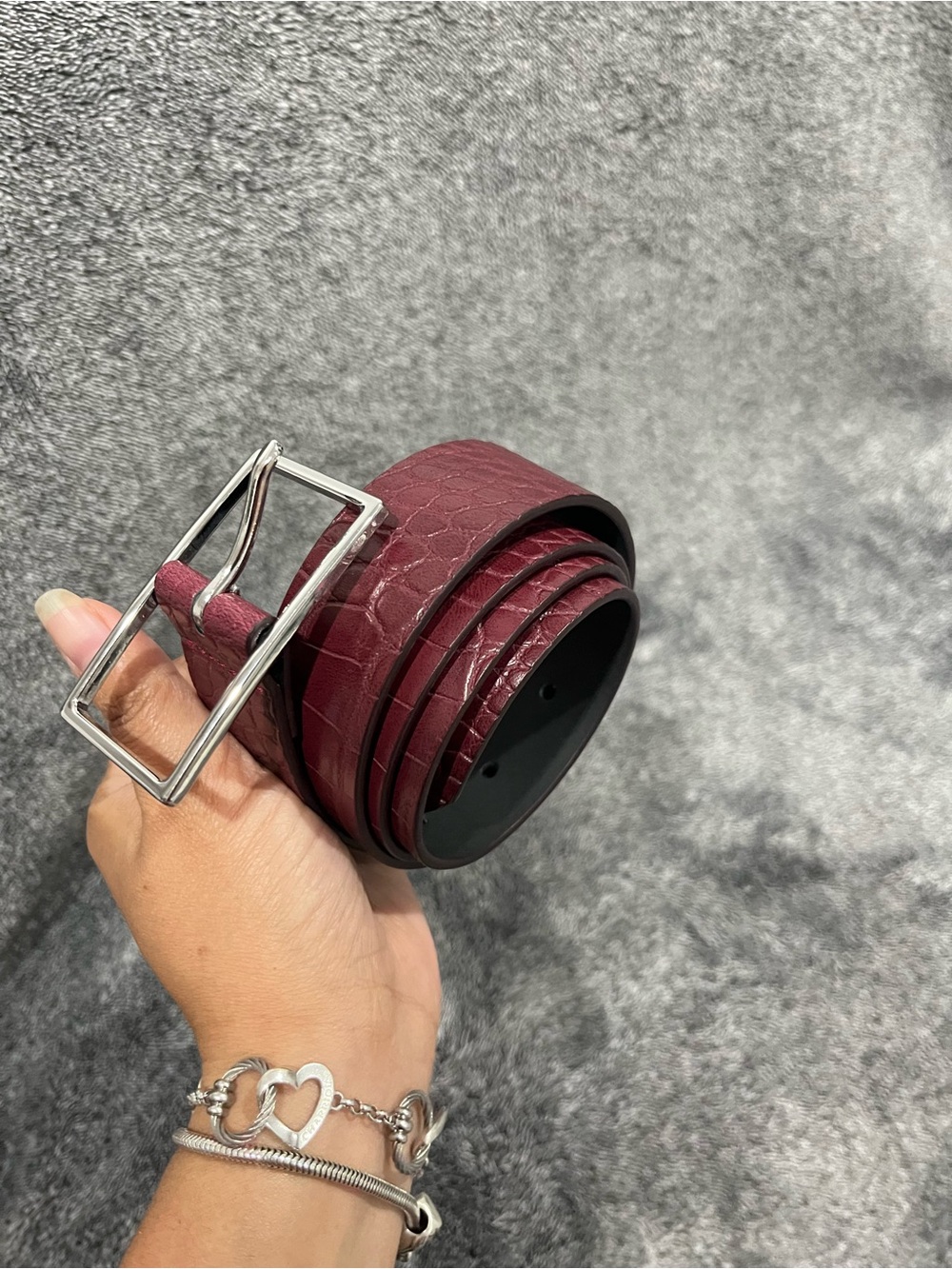 Banana Republic Factory Crocodile Print Belt in burgundy faux leather size S